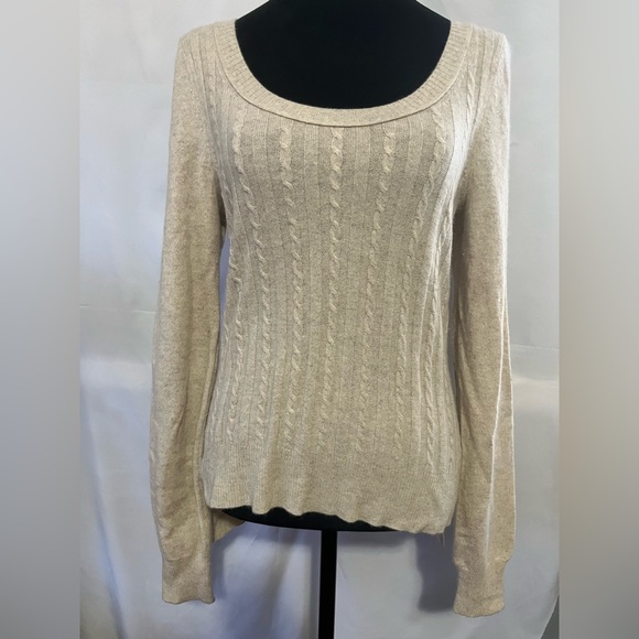 Aqua Sweaters - Aqua Cashmere Cream Sweater leather elbow patch small quiet luxury preppy career